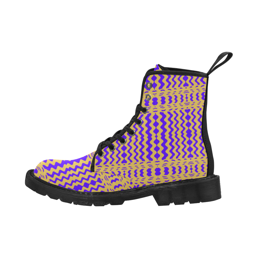Purple Yellow Modern  Waves Lines Martin Boots for Women (Black) (Model 1203H)