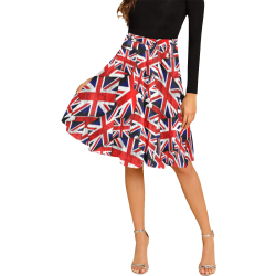 Union Jack British UK Flag Melete Pleated Midi Skirt (Model D15)