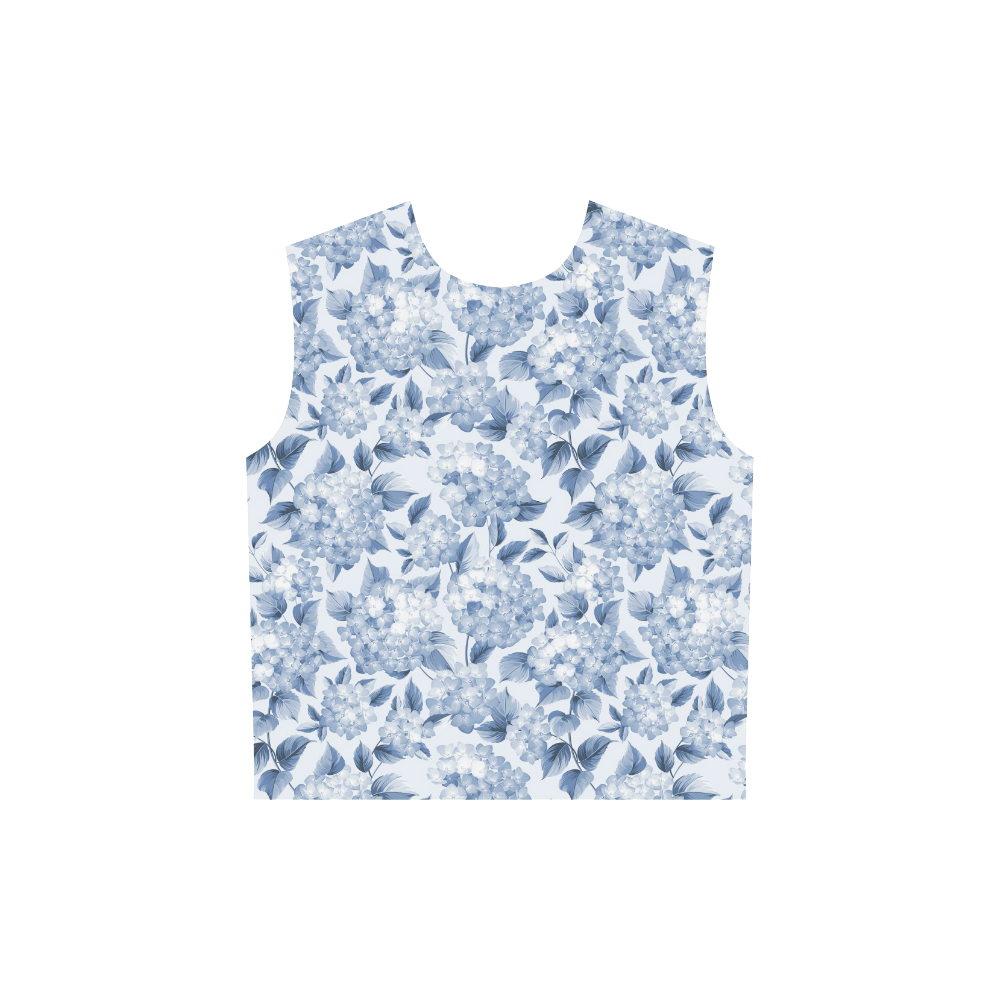 Blue and White Floral Pattern All Over Print Sleeveless Hoodie for Women (Model H15)