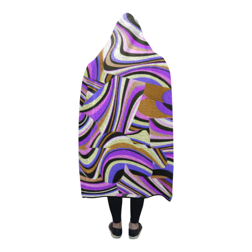 Groovy Retro Renewal - Purple Waves Hooded Blanket 80''x56''