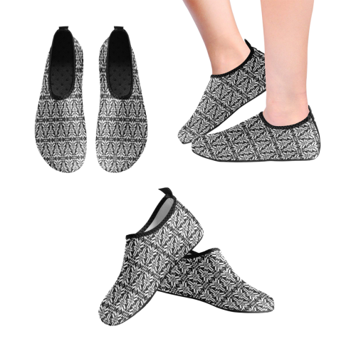 Black And White Filigree Women's Slip-On Water Shoes (Model 056)