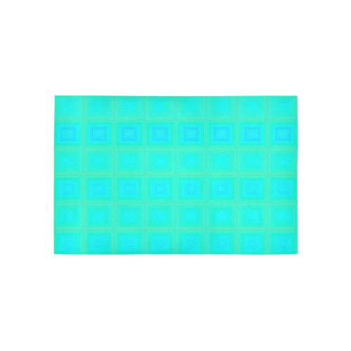 Baby blue yellow multicolored multiple squares Area Rug 5'x3'3''
