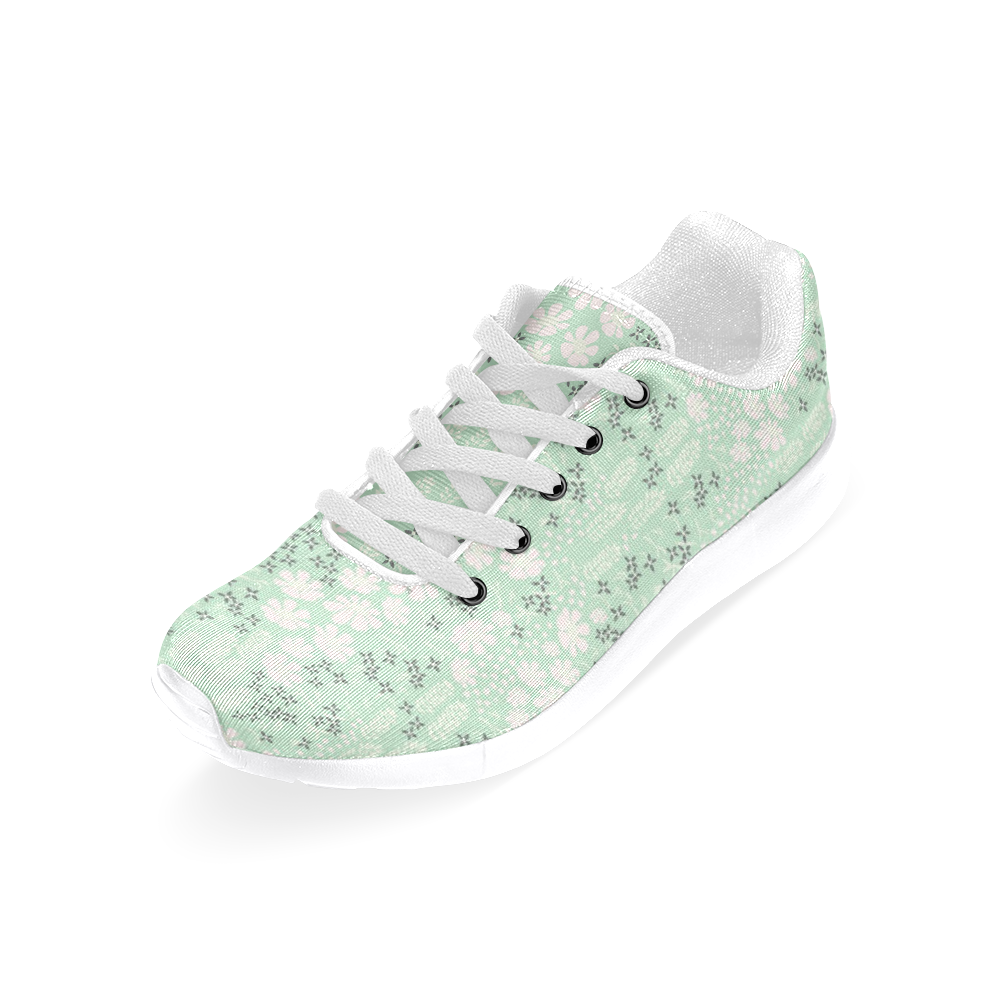 Mint Floral Pattern Women's Running Shoes/Large Size (Model 020)