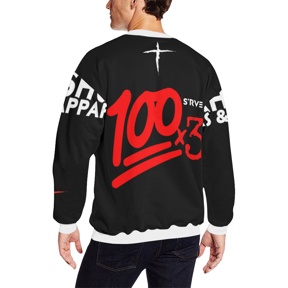 100x3 (Black) Men's Oversized Fleece Crew Sweatshirt/Large Size(Model H18)
