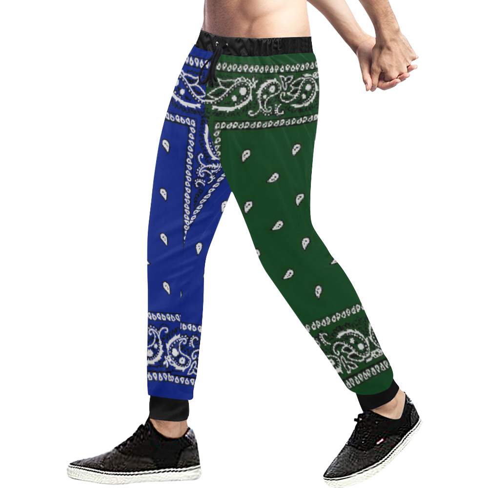 KERCHIEF PATTERN GREEN AND BLUE Men's All Over Print Sweatpants/Large Size (Model L11)