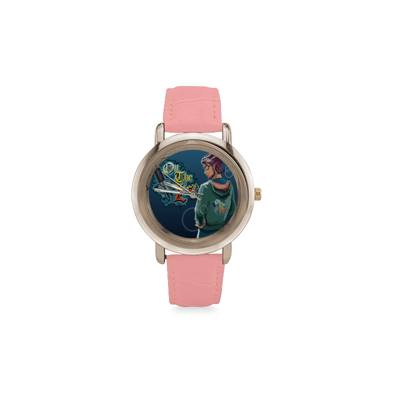On The List Eddie Warner Logo Jacket Pink Girl's Watch Women's Rose Gold Leather Strap Watch(Model 201)