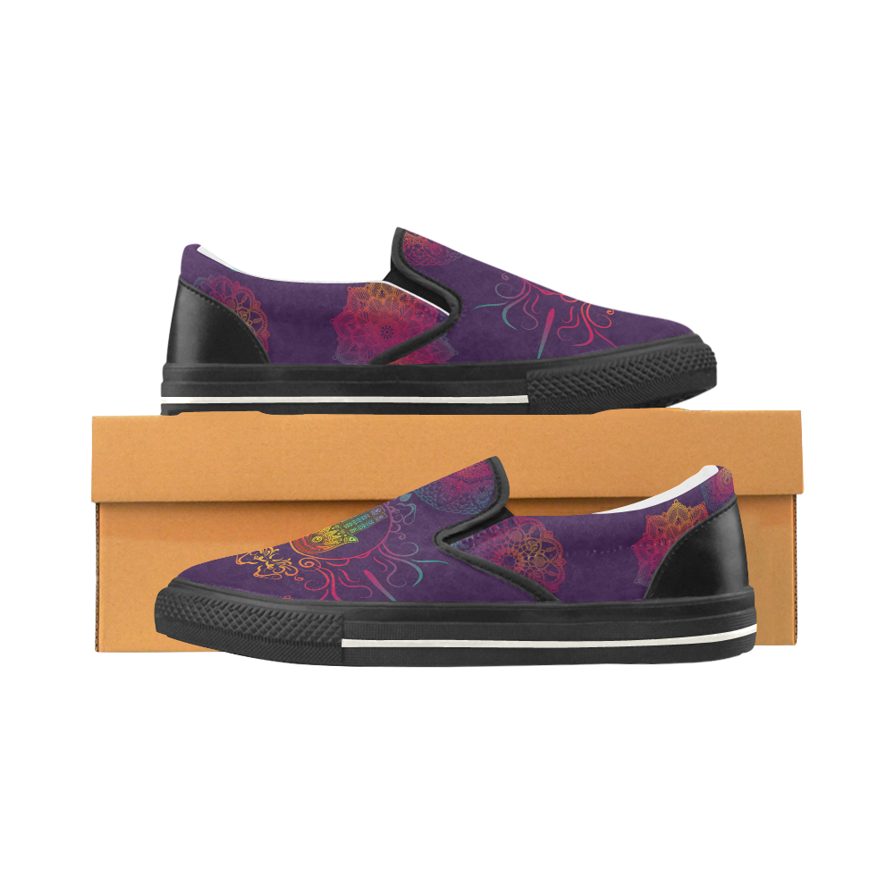 Hamsa Colorful Mandala Slip-on Canvas Shoes for Kid (Model 019)