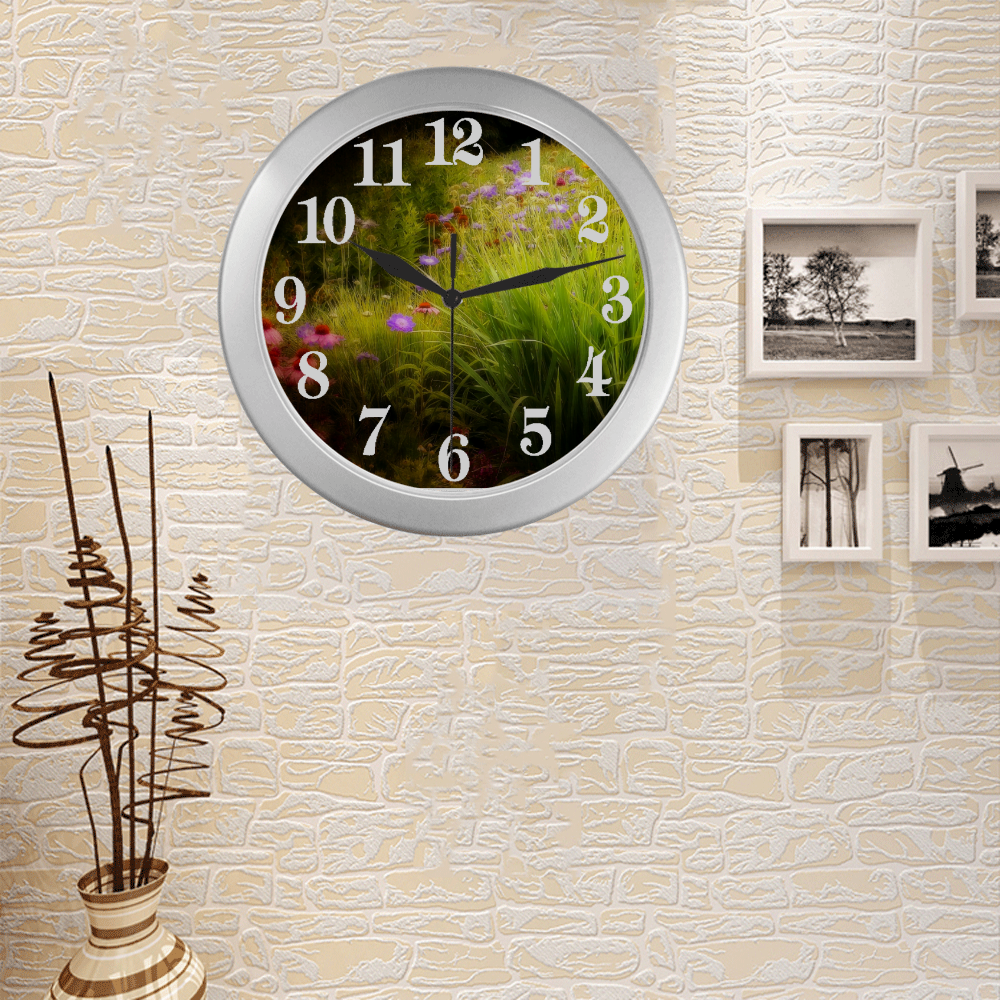 wildflowers Silver Color Wall Clock