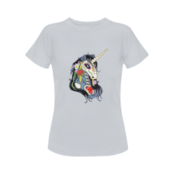 Spring Flower Unicorn Skull Lime Grey Women's Classic T-Shirt (Model T17）
