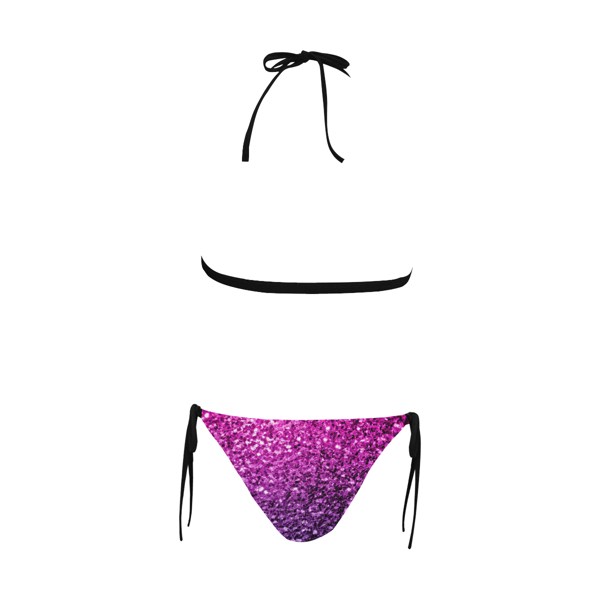 Beautiful Purple Pink Ombre glitter sparkles Buckle Front Halter Bikini Swimsuit (Model S08)