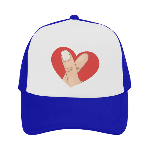 Red Heart Fingers / Blue Trucker Hat