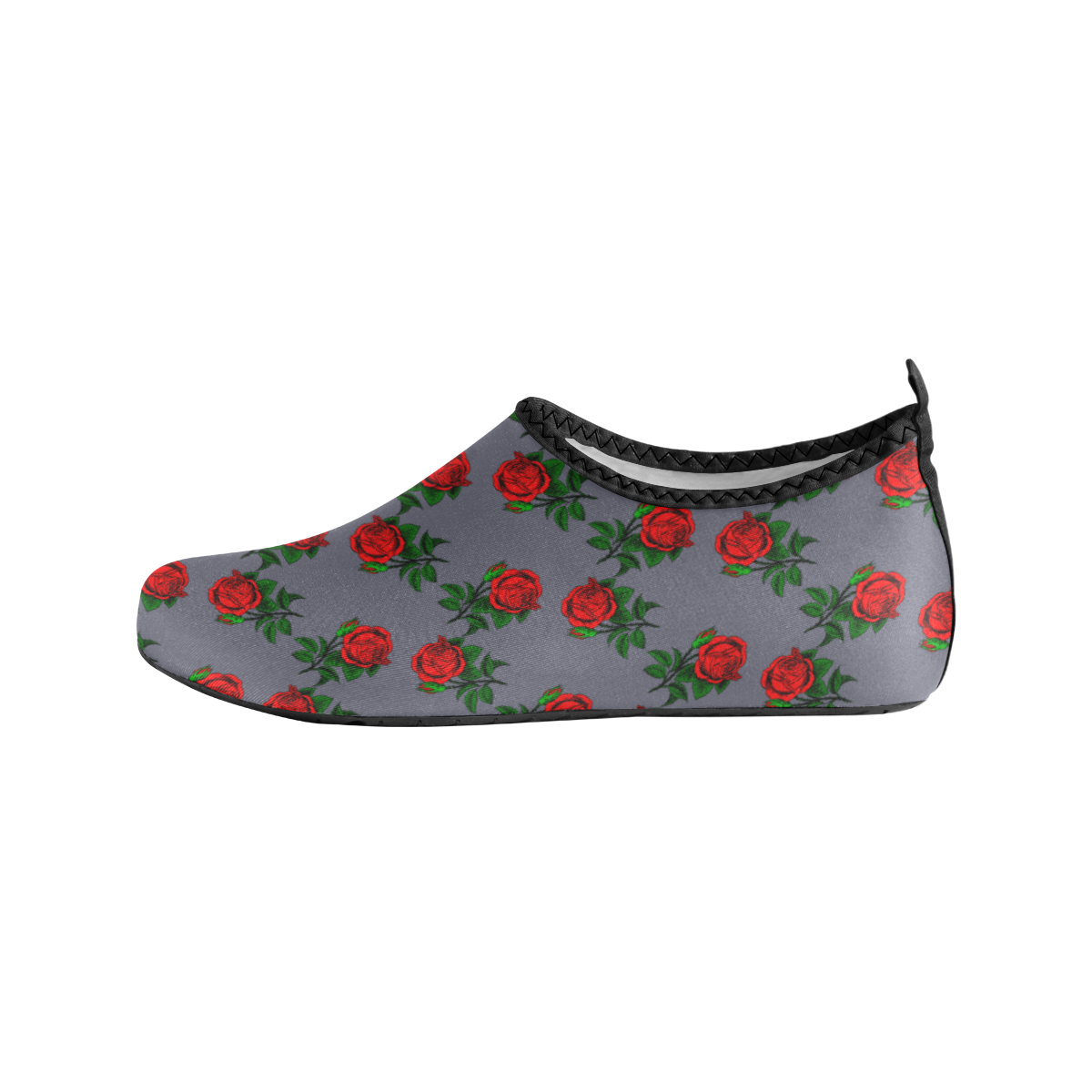red roses grey Women's Slip-On Water Shoes (Model 056)