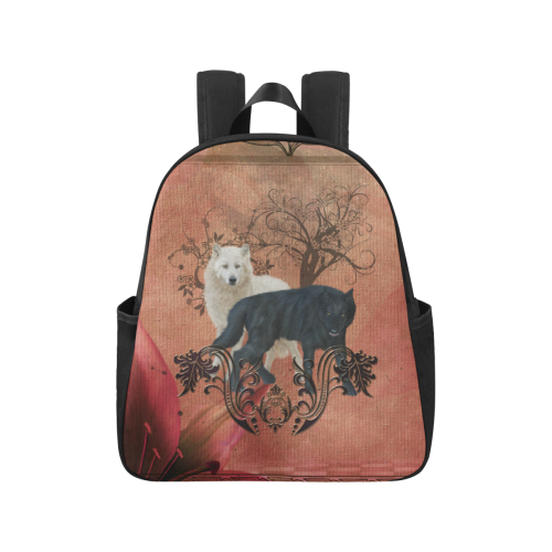 Awesome black and white wolf Multi-Pocket Fabric Backpack (Model 1684)