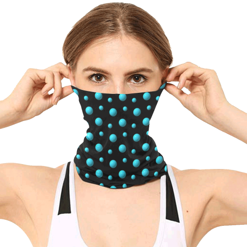 Terrific Turquoise Polka Dots on Black Multifunctional Headwear
