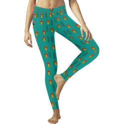 Happy rabbits in the green free grass Women's Low Rise Leggings (Invisible Stitch) (Model L05)