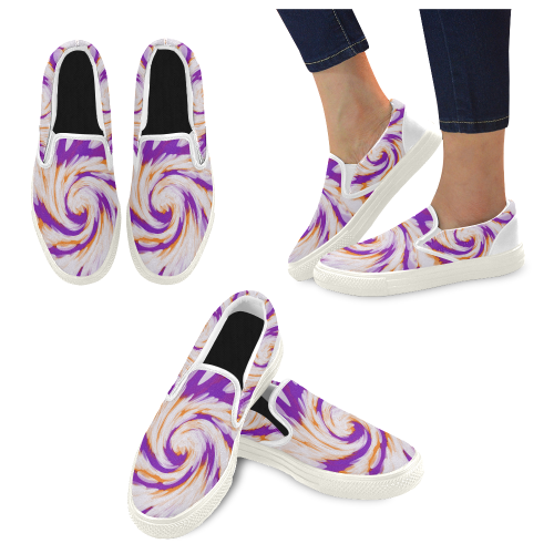 Purple Orange Tie Dye Swirl Abstract Women's Unusual Slip-on Canvas Shoes (Model 019)