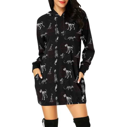 Animal Skeleton All Over Print Hoodie Mini Dress (Model H27)