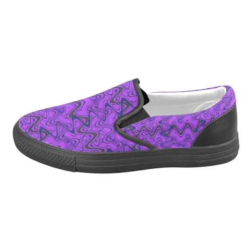 Purple and Black Waves pattern design Men's Unusual Slip-on Canvas Shoes (Model 019)