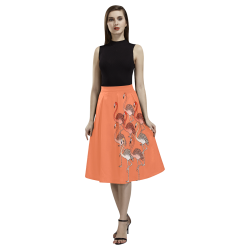 Living Coral Color Flamingos Aoede Crepe Skirt (Model D16)