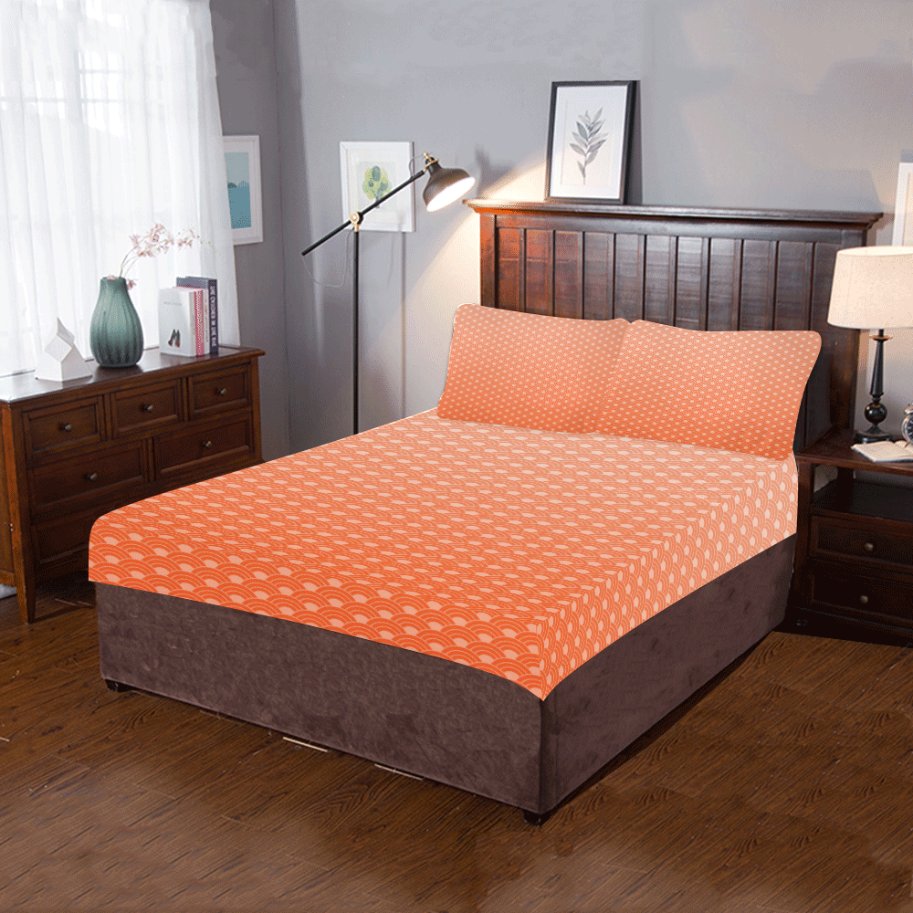 Living Coral Color Scales Pattern 3-Piece Bedding Set