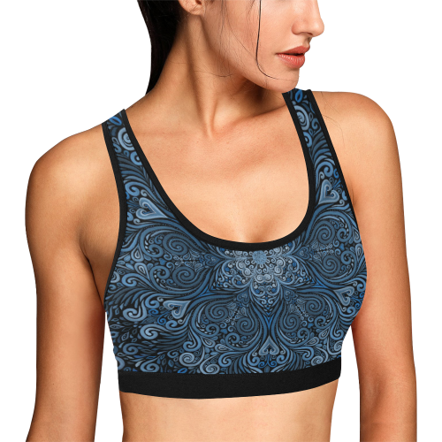 Blue Mandala Ornate Pattern 3D effect Women's All Over Print Sports Bra (Model T52)