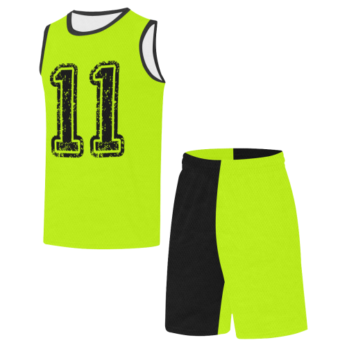 Lime Green and Black color Team Basketball Uniforms All Over Print Basketball Uniform