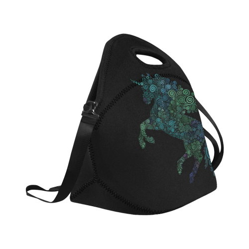 3D Psychedelic Unicorn blue and green Neoprene Lunch Bag/Large (Model 1669)