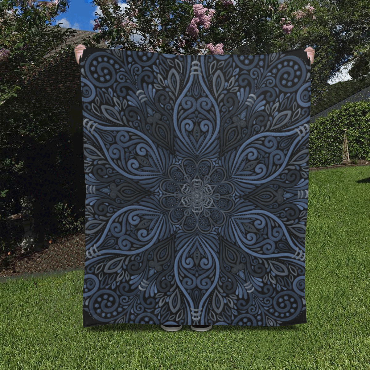 Blue Mandala Pattern with 3D effect Quilt 50"x60"