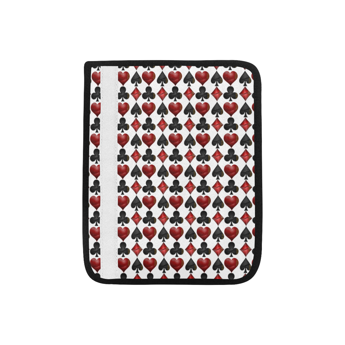 Las Vegas Black and Red Casino Poker Card Shapes on White Car Seat Belt Cover 7''x8.5''