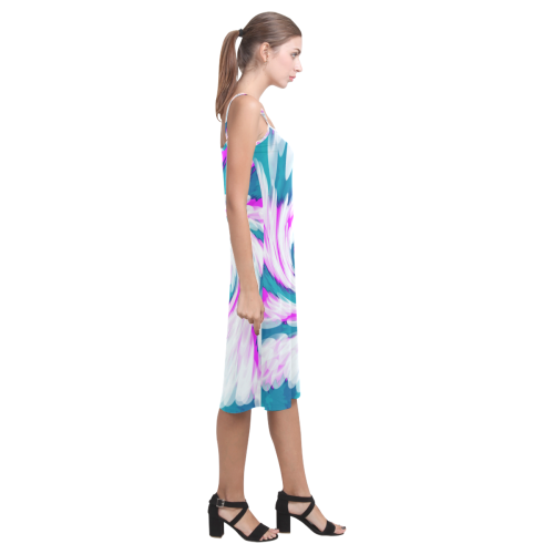 Turquoise Pink Tie Dye Swirl Abstract Alcestis Slip Dress (Model D05)