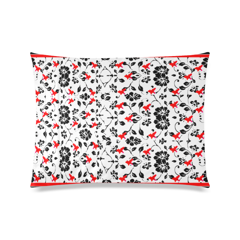 Tiny cute black and red florals on white background zippered pillow case 20 x 26 Custom Zippered Pillow Case 20"x26"(Twin Sides)