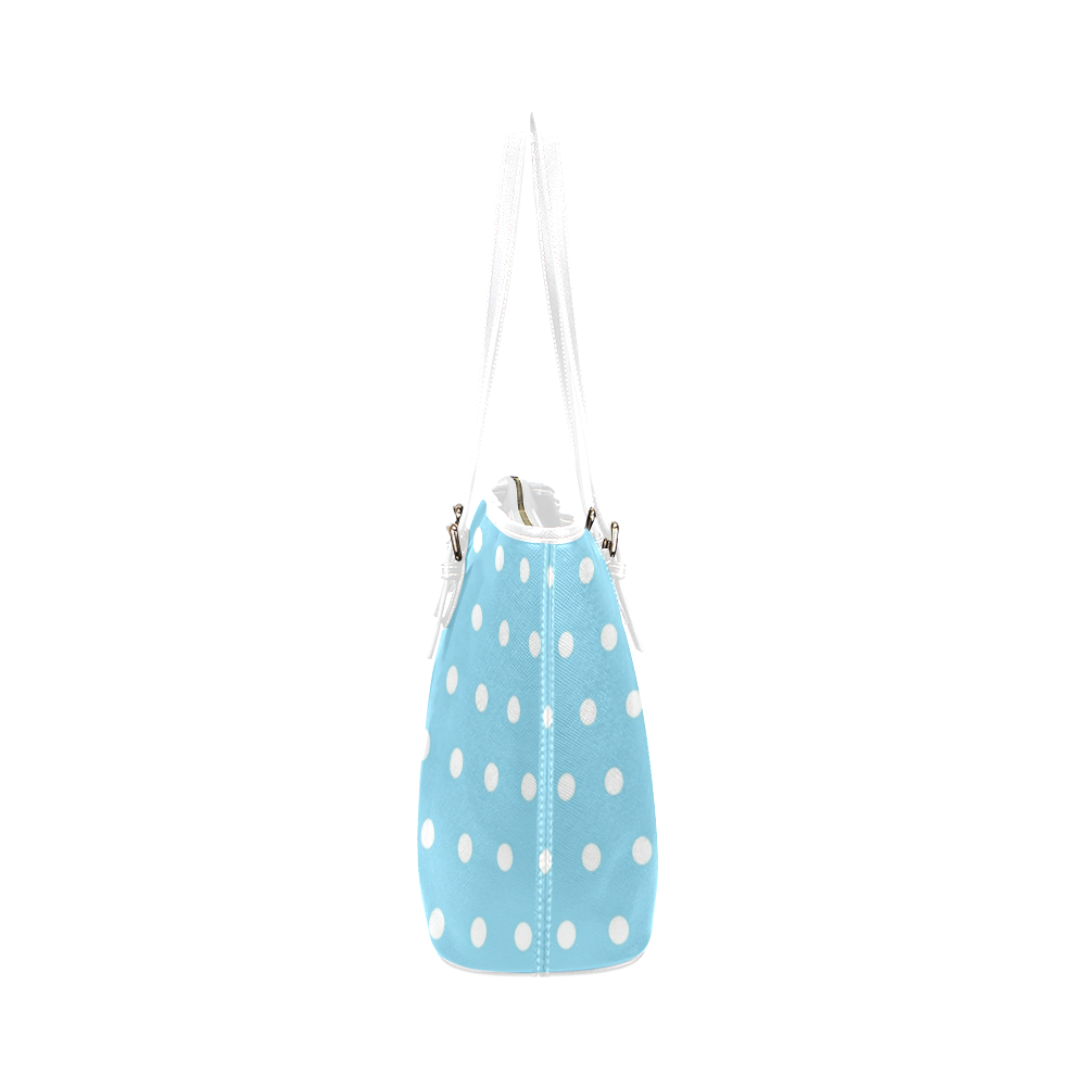 White Polka Dots Leather Tote Bag/Small (Model 1651)
