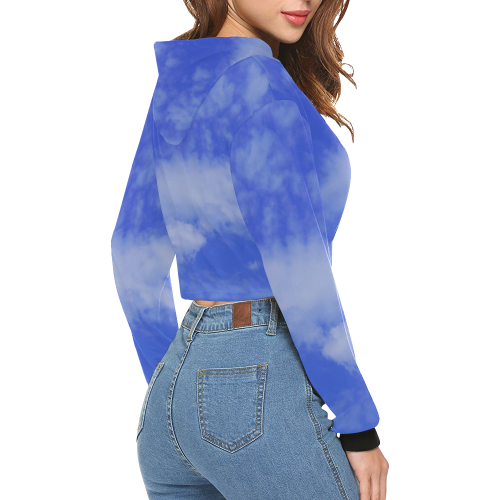 Blue Clouds All Over Print Crop Hoodie for Women (Model H22)
