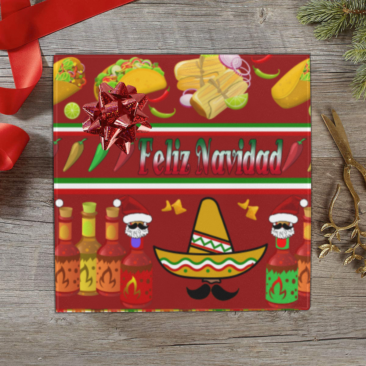Feliz Navidad Ugly Sweater on Red Gift Wrapping Paper 58"x 23" (3 Rolls)