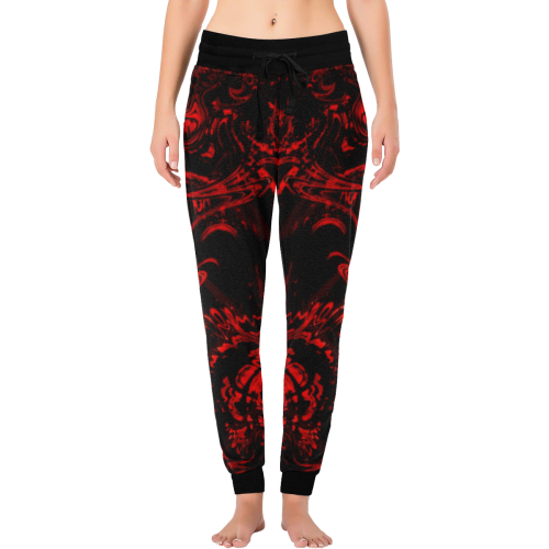 Black with red Swirls All Over Print Long Johns (Model L29)