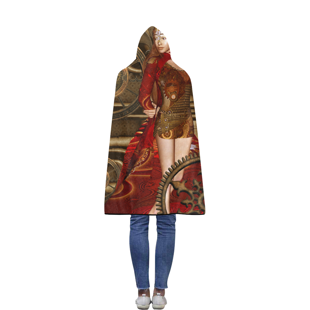 Steampunk, awesome steam lady Flannel Hooded Blanket 40''x50''