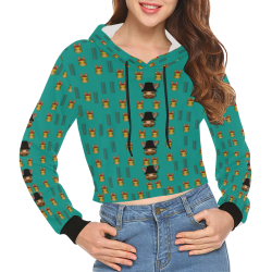 Happy rabbits in the green free grass All Over Print Crop Hoodie for Women (Model H22)