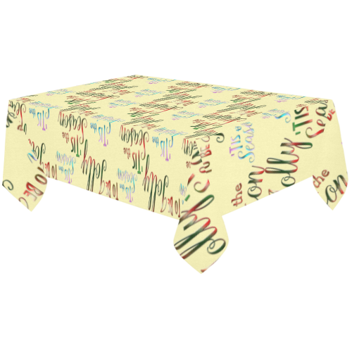 Christmas 'Tis The Season Pattern on Yellow Cotton Linen Tablecloth 60"x120"