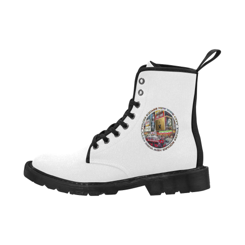 Times Square New York City Badge Emblem on white 1 Martin Boots for Men (Black) (Model 1203H)