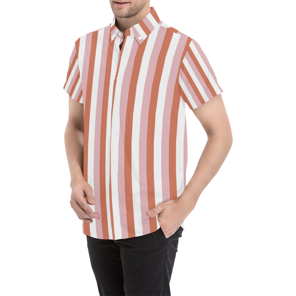 Coral Stripes Men's All Over Print Short Sleeve Shirt (Model T53)