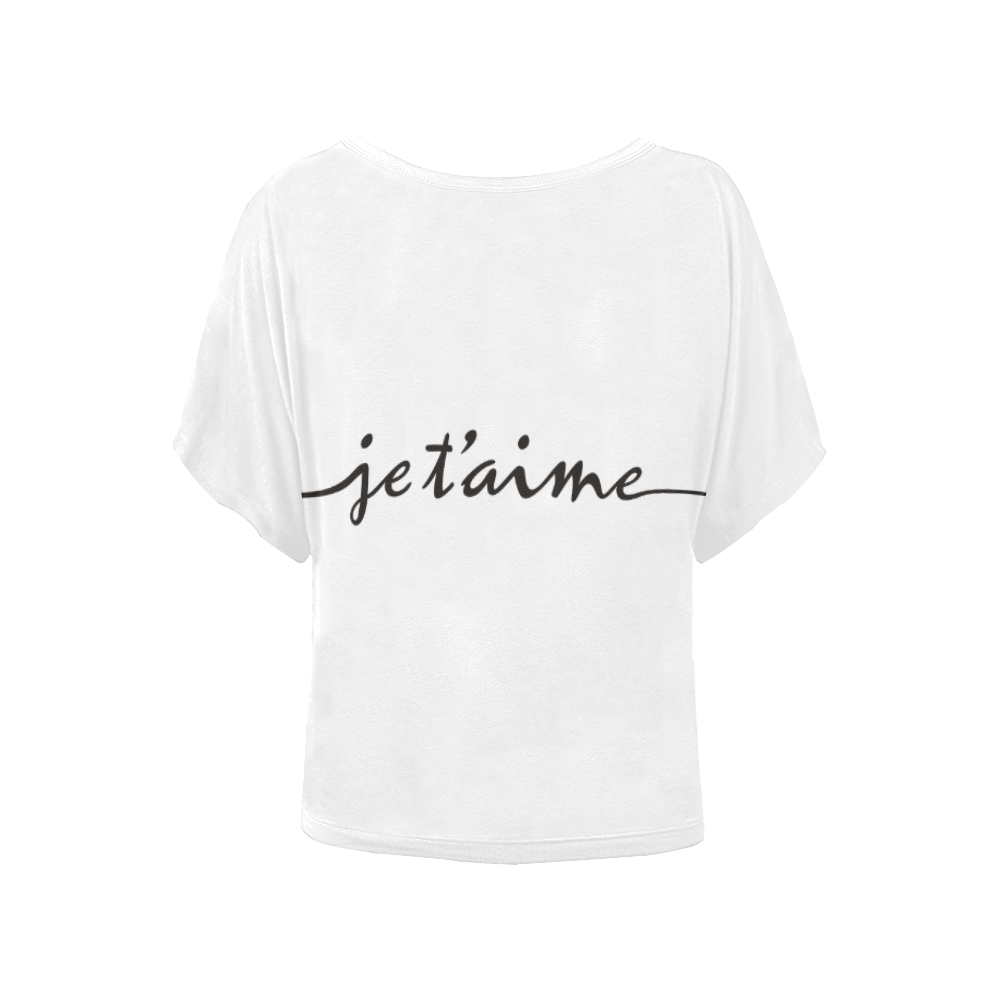 Romantic je t'aime - french love - black Women's Batwing-Sleeved Blouse T shirt (Model T44)