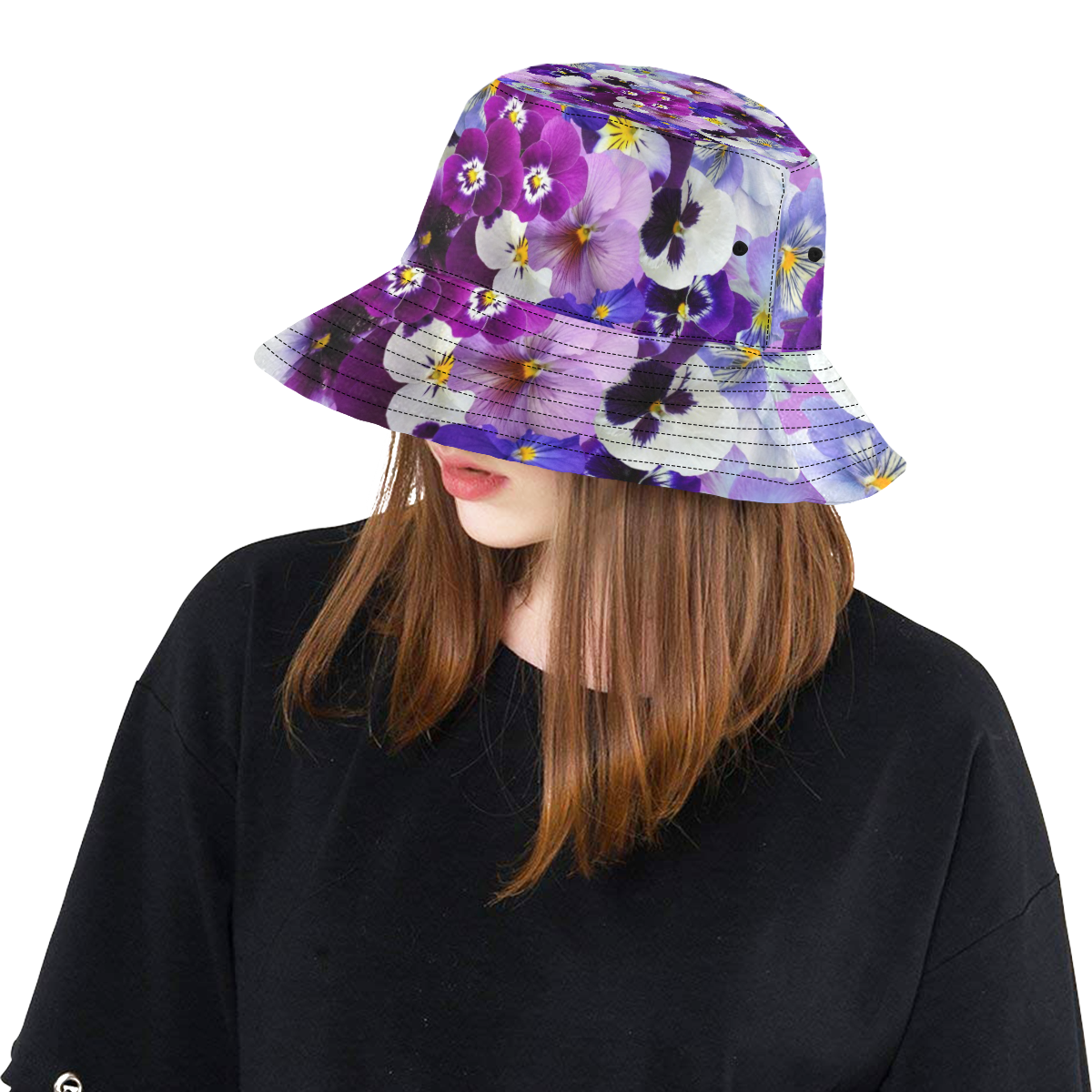 Pretty Purple Pansies All Over Print Bucket Hat