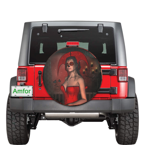 Awesome lady with sugar skull face 30 Inch Spare Tire Cover