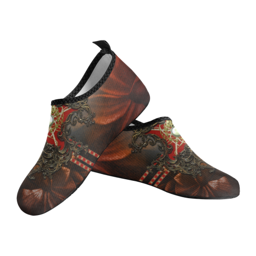 Red floral design Men's Slip-On Water Shoes (Model 056)