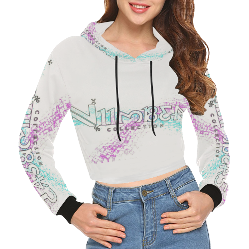 NUMBERS Collection Splash LOGO White All Over Print Crop Hoodie for Women (Model H22)