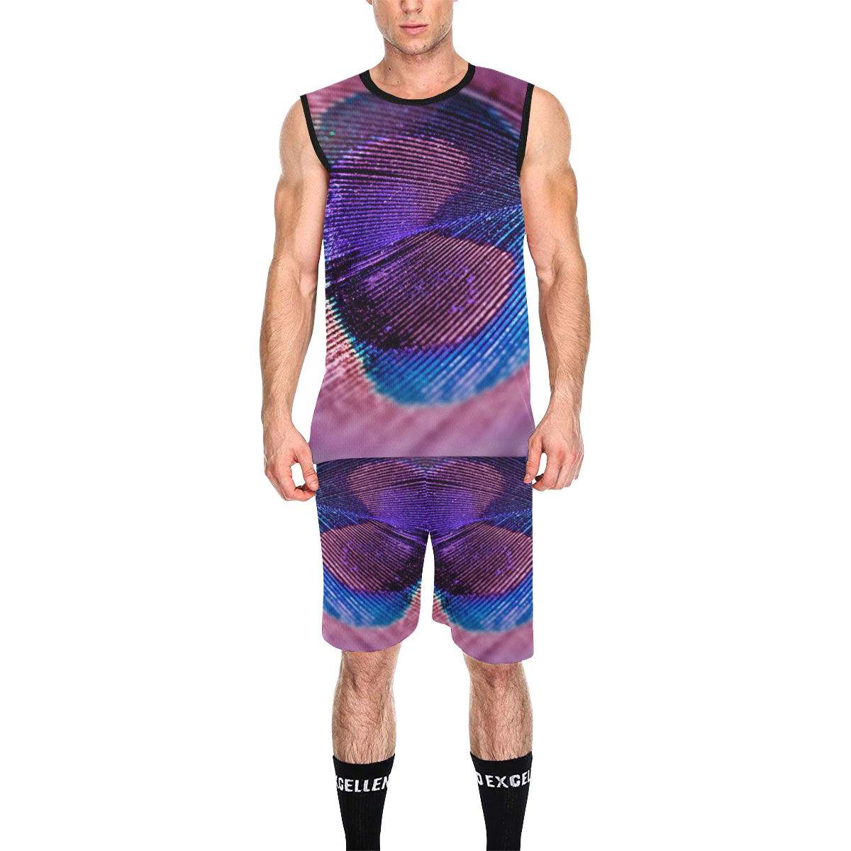 Purple Peacock Feather All Over Print Basketball Uniform