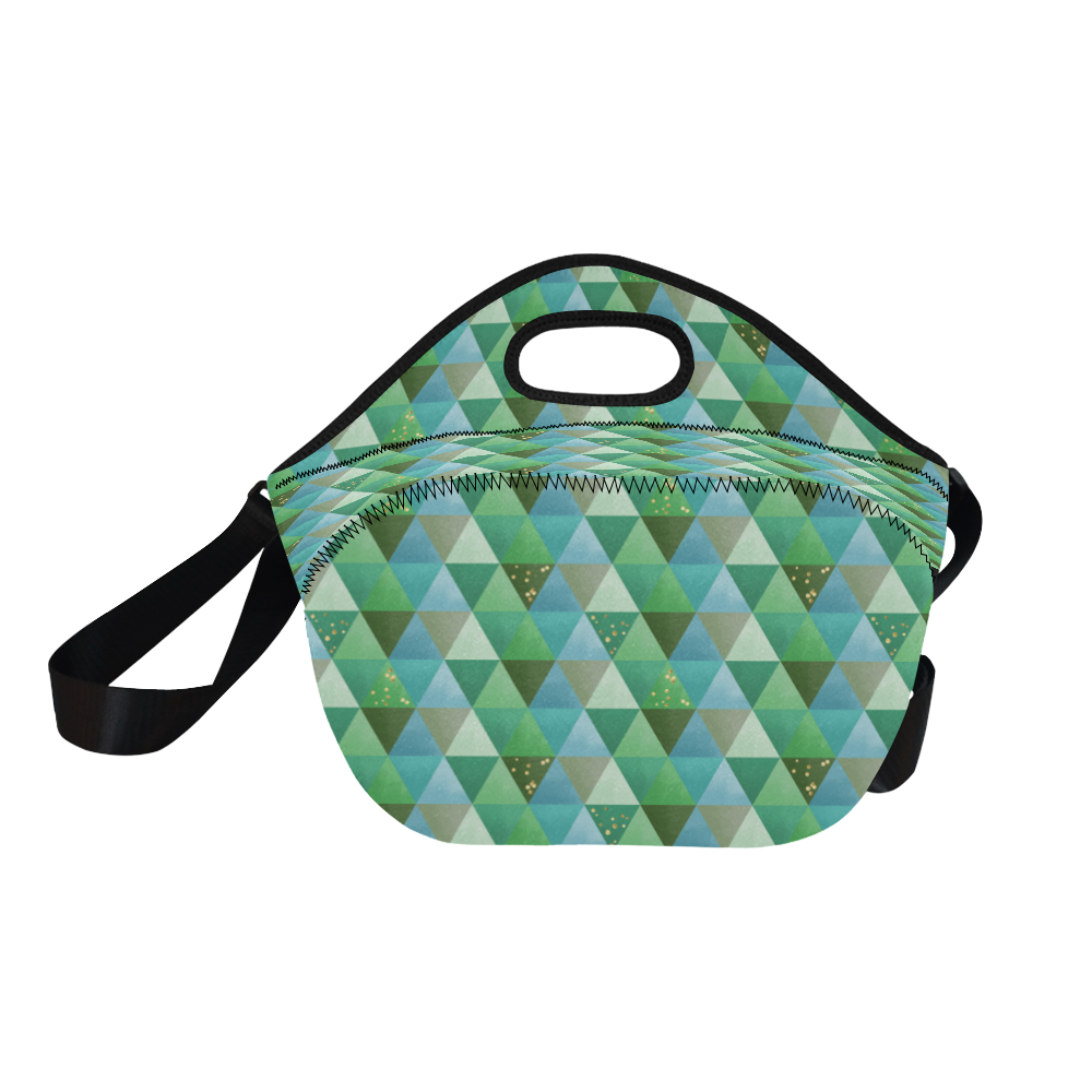 Triangle Pattern - Green Teal Khaki Moss Neoprene Lunch Bag/Large (Model 1669)