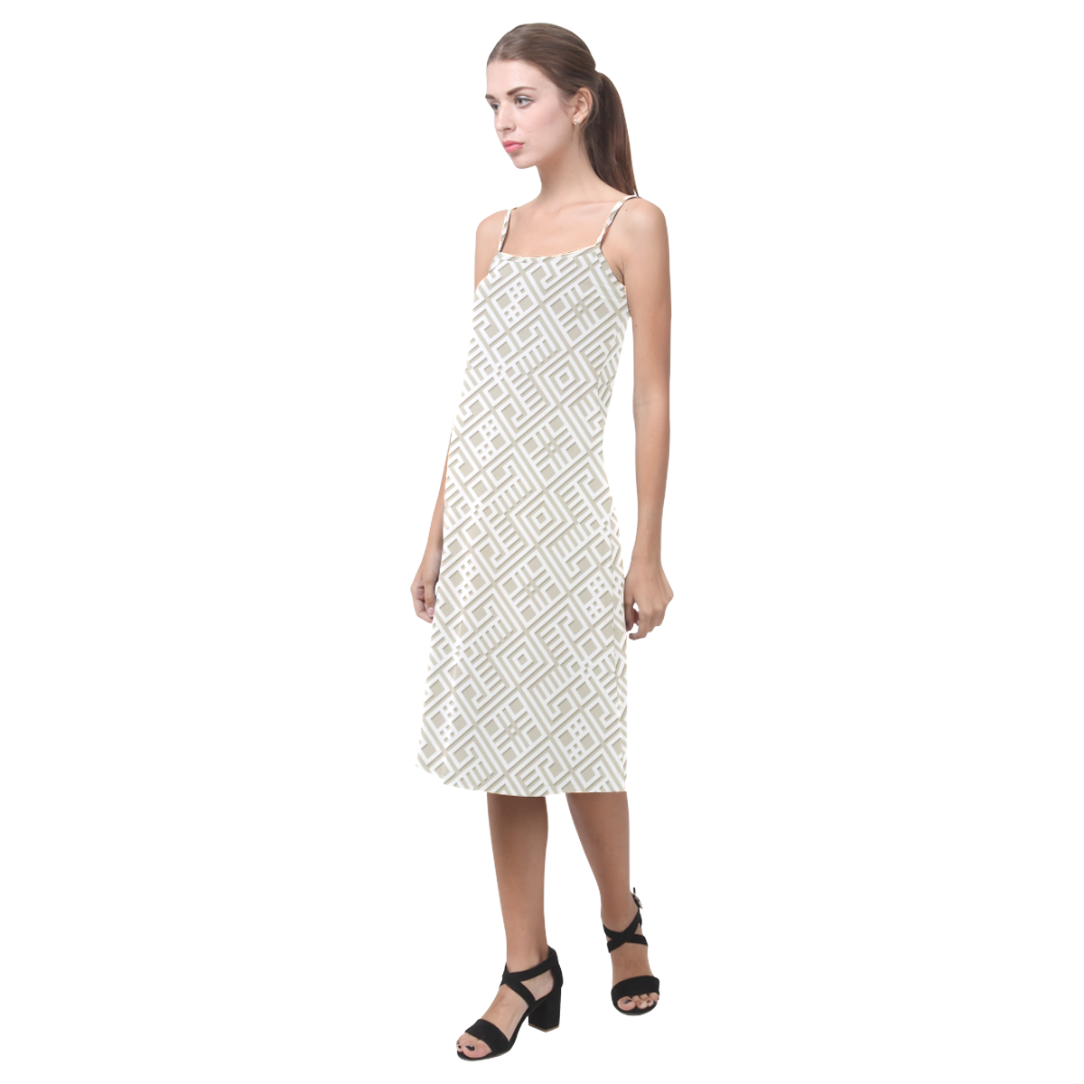 White 3D Geometric Pattern Alcestis Slip Dress (Model D05)