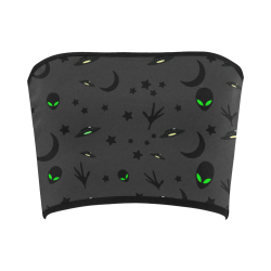 Alien Flying Saucers Stars Pattern on Charcoal Bandeau Top