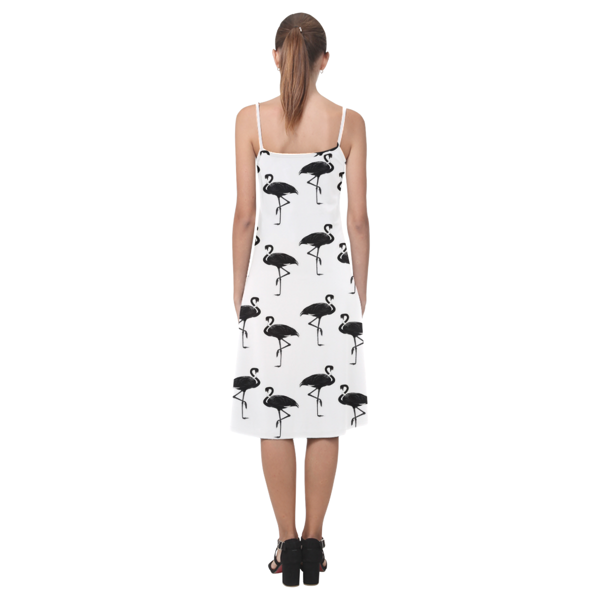 Flamingos Pattern Black and White Alcestis Slip Dress (Model D05)